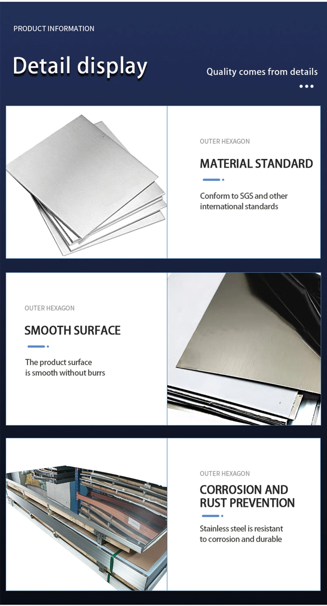 Ss Stainless Steel Flat Sheet with AISI ASTM 201 202 304 304L 316 316L 309 310 410 420 430 904L No. 4 2b 8K Ba Hl Mirror 0.8mm 4*8 China Metal Fabrication Price